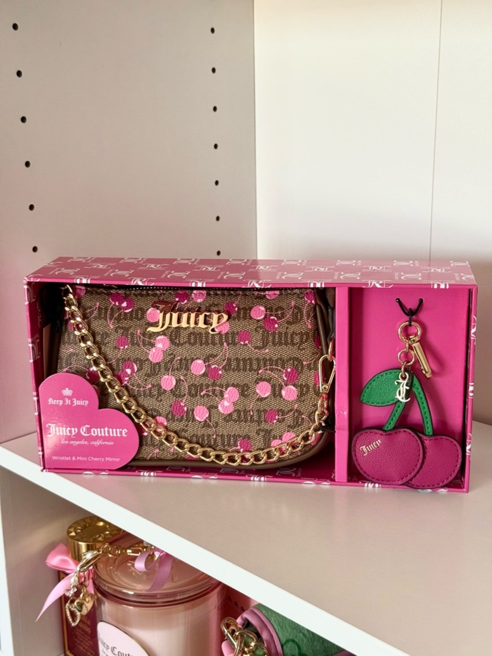 Juicy Couture “Cherry Status” Mini Wristlet Bag with Cherry Charm - Picture 3 of 5